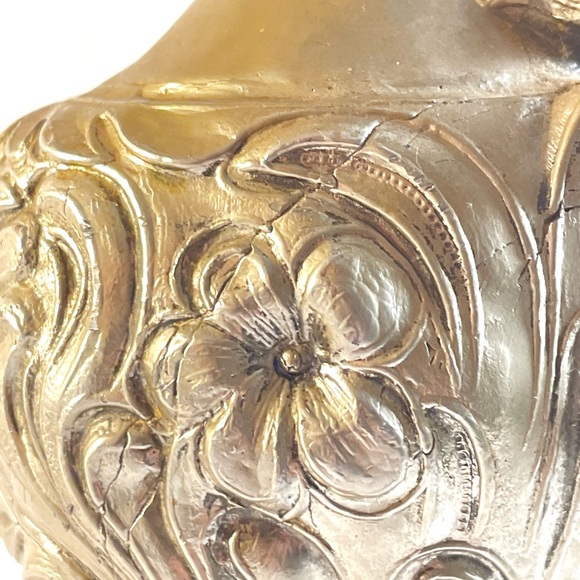 Vintage Spelter French Style Urn/Ewer with Porcelain Floral Medallion - Picture 9 of 14